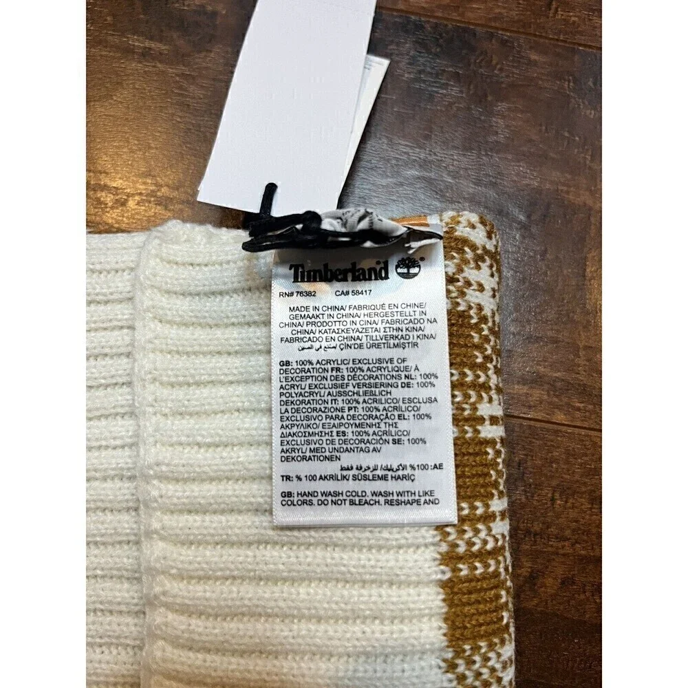 Timberland Unisex Adults' Buffalo Plaid Print Scarf  Camel/Ivory One Size NWT
